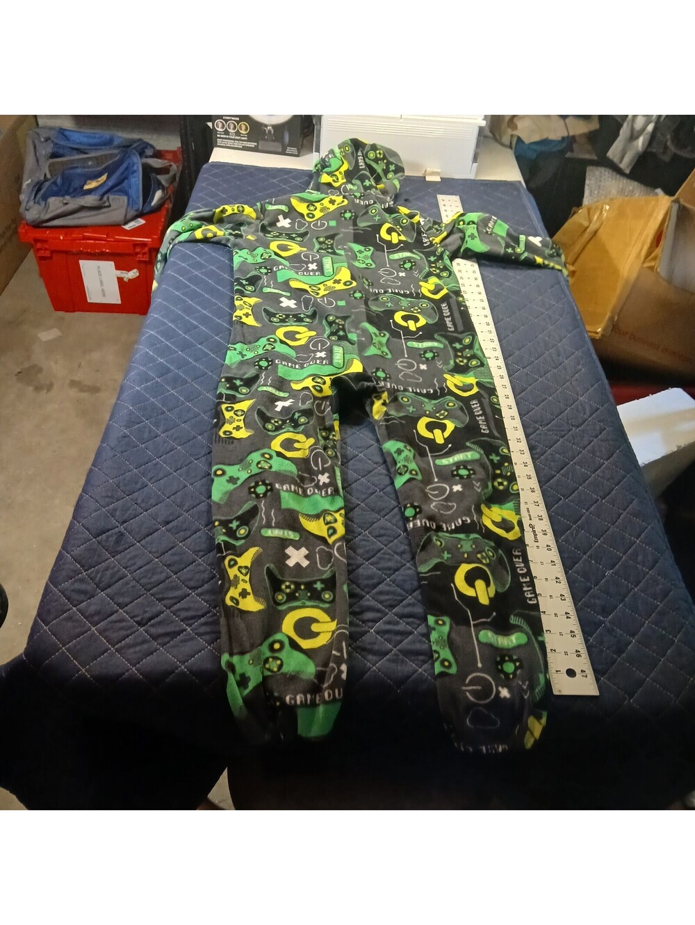 The Childrens Place Gamer Fleece Hooded One Piece Pajamas Boys Size 10 12